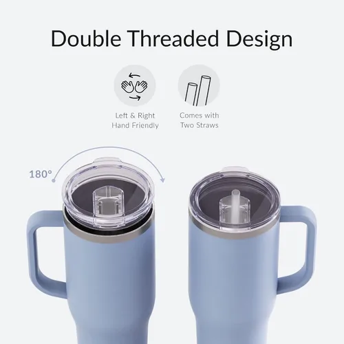 Miniatura 3 de Maars Charger - Taza de viaje aislada de 40 onzas con asa, vaso de acero inoxidable sellado al vacío de doble pared con popote y tapa, ónix blanco