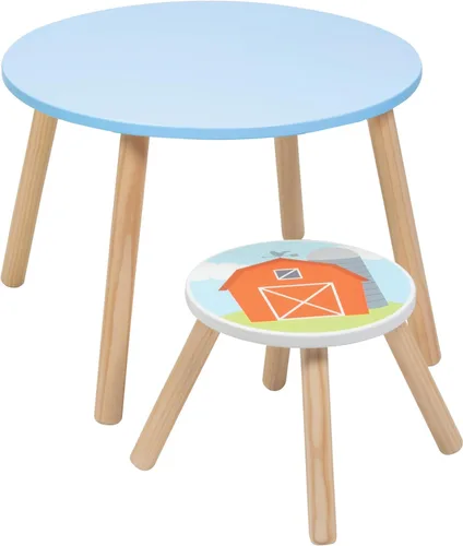 Miniatura 6 de Juego de mesa y silla de animales de madera para niños con 4 asientos, lindo para artes y manualidades de Pascua, ovejas de cerdo de vaca y taburete