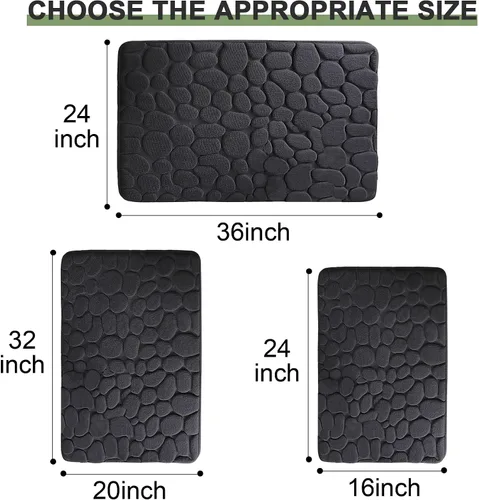 Miniatura 2 de Tapete de baño negro de secado rápido, 24 x 36 pulgadas, antideslizante, de espuma viscoelástica, lavable a máquina