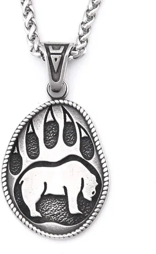 BAVIPOWER Collar con colgante de pata de oso con patrón de nudo celta de acero inoxidable, collar escandinavo nórdico auténtico, joyería vikinga