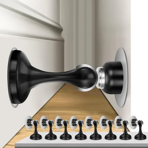 Miniatura 20 de Topes magnéticos para puerta, paquete de 4, topes de puerta de acero inoxidable para montaje en pared y piso, soporte de puerta mantiene la puerta