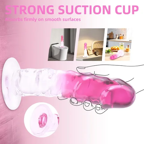 Miniatura 5 de Juguete sexual realista consolador rosa para mujeres – TUFEEL G Spot Juguetes para adultos, pene transparente degradado con fuerte ventosa, polla