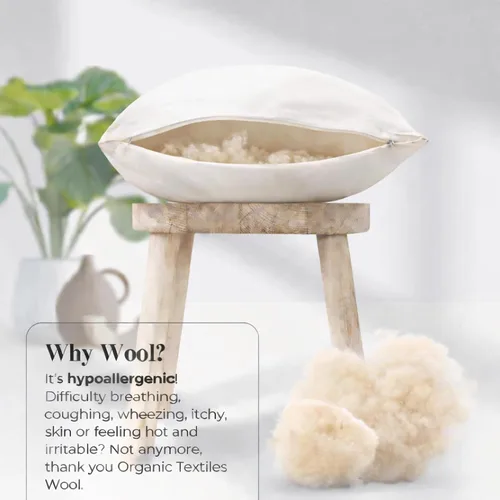 Miniatura 4 de ORGANIC TEXTILES Almohada de lana 100% natural con funda de algodón orgánico, certificado GOTS (estándar, paquete de 1)