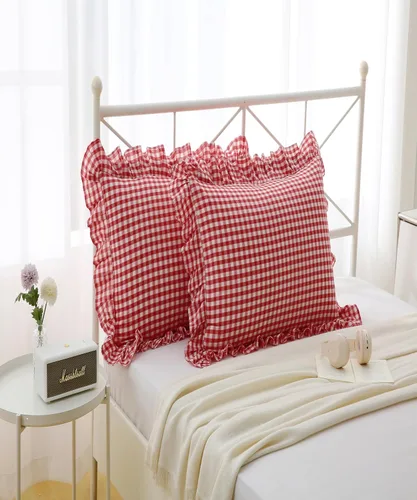 Miniatura 11 de Fundas de almohada cuadradas a cuadros en blanco y negro con volantes, fundas de almohada a cuadros, fundas de almohada de gingham, fundas