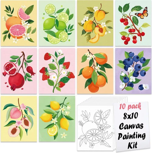 Miniatura 7 de Nuberlic 10 Piezas Lienzo Predibujado para Pintura para Adultos Kits de Pintura y Sorbo para Parejas Suministros de Sabor para Fiesta