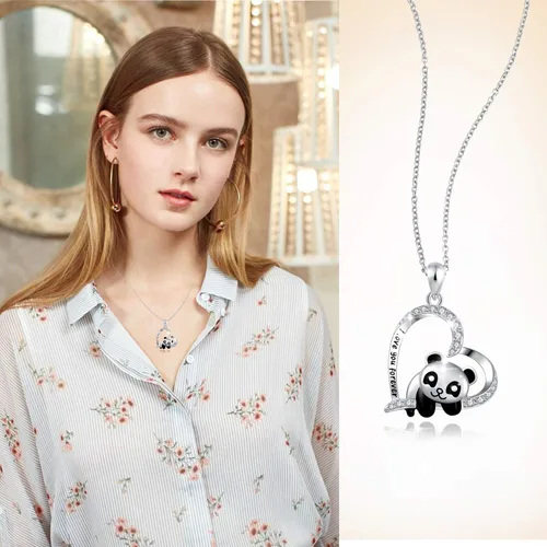 Miniatura 5 de ACJNA 925 Sterling Silver Panda Bear Necklace Bamboo Heart Pendant Engraved I love You Forever Women Jewelry