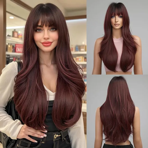 Miniatura 12 de Esmee Pelucas largas y onduladas para mujer, cabello sintético natural, resistente al calor, para uso diario y fiestas, cosplay, 24 pulgadas