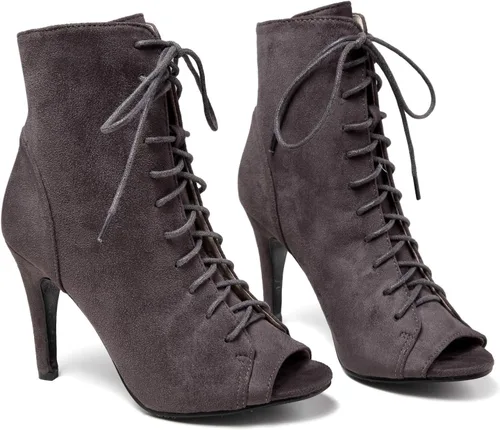 Miniatura 6 de GATUXUS Botas de tacón alto con cordones y puntera abierta para mujer, botines de tacón alto