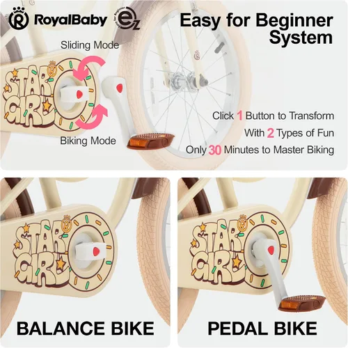 Miniatura 6 de RoyalBaby Bicicleta EZ para niñas, bicicleta Stargirl, entrenamiento libre, equilibrio a pedal, bicicleta de fácil aprendizaje, 12-20 pulgadas