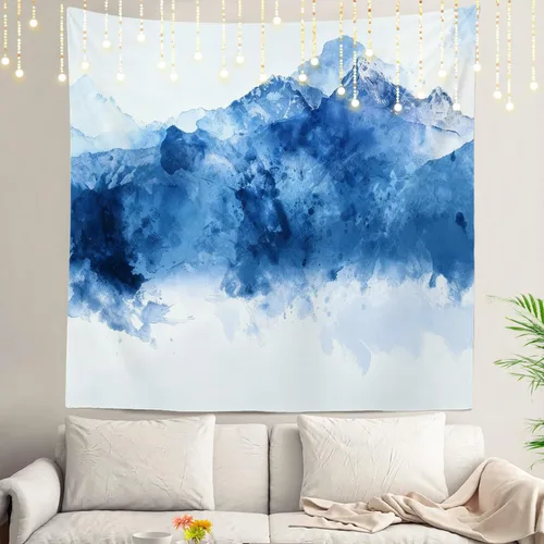 Miniatura 122 de Shrahala Tapiz de pared azul brillante, acuarela azul degradado para colgar en la pared, tapiz grande decorativo de fibra de poliéster, dobladillo