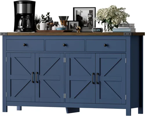 Miniatura 12 de VVFLU 55" Modern Farmhouse Buffet Cabinet with Storage, Coffee Bar Cabinet with 2 Drawers and 4 Barn Doors, Sideboard Storage Cabinet for Kitchen