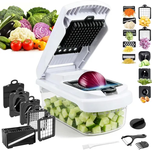 Picadora de verduras 18 en 1 con mandolina para cocina, picadora de alimentos con contenedor, cortador de verduras, picadora de cebolla y tomate,