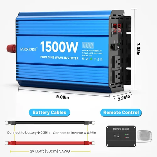 Miniatura 7 de Inversor de potencia de onda sinusoidal pura de 1500 vatios, 12 Vdc a 110 Vdc a 120 Vdc, para sistemas solares domésticos, vehículos recreativos