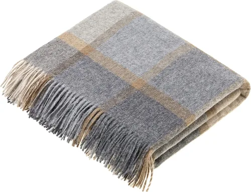 Manta de lana con diseño a cuadros de Moon, lana merina y lana de cordero, diseño de ventanas bloqueadas en color beige y gris, fabricada en el