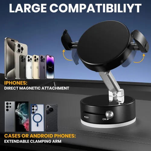 Miniatura 2 de Soporte magnético de vacío ajustable de 360° para teléfono, soporte magnético de succión al vacío con abrazadera, soporte de teléfono plegable