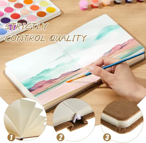 Miniatura 4 de Mooliwe Diario de viaje de acuarela, cuaderno de bocetos de acuarela de 5 x 5 pulgadas, 13.56 oz/m², de algodón de prensa en frío, para pintor