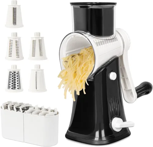 Miniatura 10 de X Home Rallador de queso giratorio para cocina, triturador con 3 cuchillas intercambiables, rallador giratorio con mango y base de succión fuerte