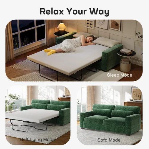 Miniatura 4 de Marsail Sofá cama extraíble, sofá cama tamaño Queen con colchón de espuma viscoelástica, sofá cama convertible 2 en 1 de felpilla con 2 fundas