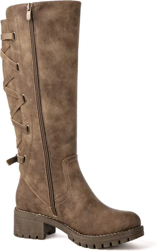 Miniatura 3 de GLOBALWIN Women's Strappy Motorcycle Knee High Boots, Wide Calf Riding Boots Back Lace Up Fall Winter Fashion Knee High Boots For Women