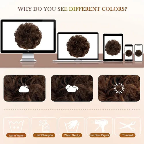 Miniatura 5 de Extensiones de cabello ondulado con clip de garra, moño desordenado, moño desordenado, sintético, recogido, coletero, para mujer, color negro oscuro