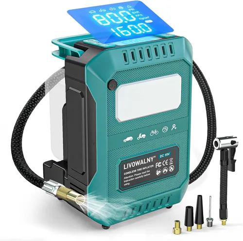 Miniatura 13 de LIVOWALNY Compresor de aire para inflador de neumáticos, compatible con batería Milwaukee de 18 V, bomba de aire eléctrica portátil inalámbrica