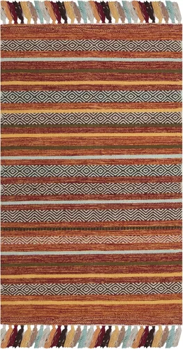 Miniatura 21 de SAFAVIEH Montauk Collection - Alfombra decorativa de 3 pies x 5 pies, color beige y multi, hecha a mano, estilo boho con rayas y flecos, de algodón