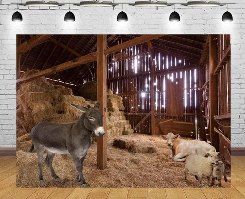 Miniatura 2 de Zliisang Telón de Fondo de Natividad de Granero Antiguo Paja Heno Granja Occidental Escena de Pajar de la Natividad de Jesús Telón de Fondo Tema