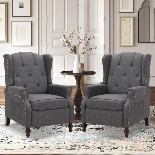 Miniatura 12 de Silla Reclinable Wingback con Masaje y Calor de Cuero PU Silla de Brazo con Mecanismo Push Back, Silla Reclinable para Sala de Estar Dormitorio Cine