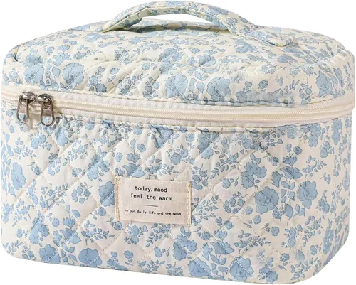 Miniatura 10 de Gosect Bolsa de maquillaje grande, bonita bolsa de cosméticos para mujeres y niñas, bolsa de aseo estética de coqueta floral, bolsa organizadora