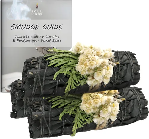 Miniatura 18 de SOUL STICKS Paquete de 3 barras de salvia blanca floral con flores para limpiar el hogar, meditación, yoga, curación y manchas, California de origen