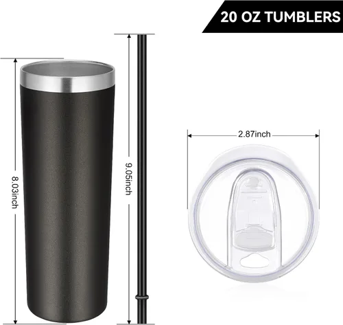 Miniatura 4 de VEGOND - Vaso delgado de acero inoxidable de 20 oz con aislamiento al vacío con tapa y pajita, taza de café de doble pared, taza de viaje