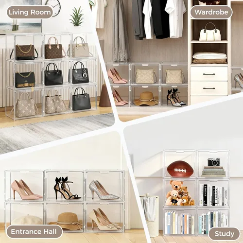 Miniatura 6 de Paquete de 3 organizadores de bolsos para armario, vitrina de acrílico transparente, caja organizadora de almacenamiento con puerta magnética