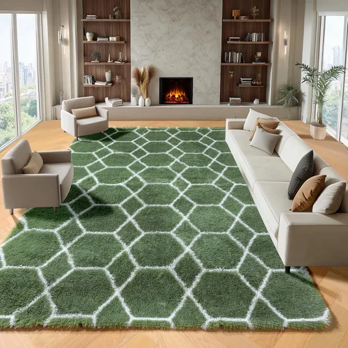 Miniatura 22 de ONASAR Alfombras de área para sala de estar y dormitorio, alfombra esponjosa lavable de 5x8 pies gris y blanca, alfombra de piso suave, afelpada