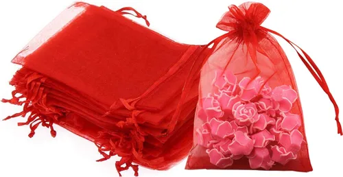 Miniatura 10 de 100 unidades por paquete, bolsas de envoltura de regalo de 5 x 7 pulgadas, ratán azul, tela transparente de organza, bolsas con cordón para regalos