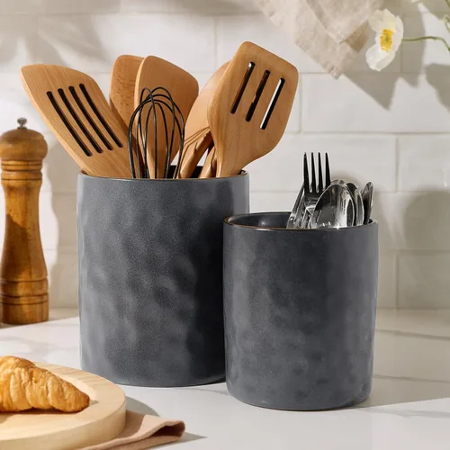Miniatura 11 de famiware Soporte para utensilios de cocina, 7.2 + 5.8 pulgadas, de cerámica, para encimera, 2 utensilios de cocina, organizador de utensilios