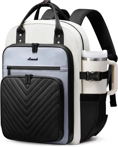 Miniatura 20 de LOVEVOOK Mochila para laptop para mujer, mochila de trabajo de moda con puerto USB, mochilas impermeables para el trabajo., Caqui-beige, 15,6 pulg.