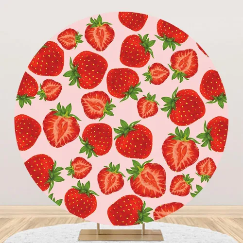 Miniatura 7 de Renaiss Cubierta de fondo redonda de fresa de 3 x 3 pies para sesión de fotos, para niños, niñas, mujeres, retrato de bayas dulces rojas, círculo