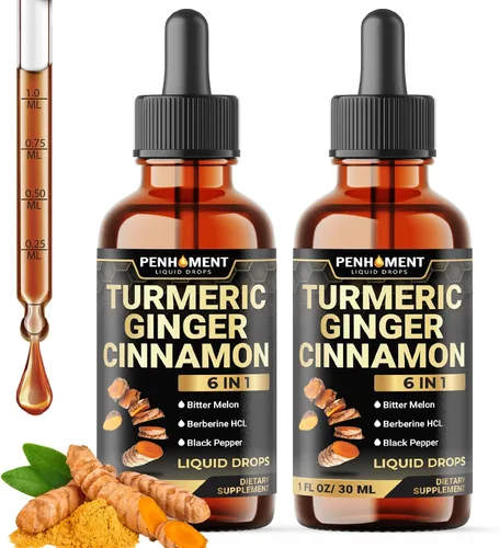 Curcumina líquida de cúrcuma 6 en 1 con jengibre, berberina, canela de Ceilán, melón amargo, pimienta negra, extracto de gotas para apoyo articular,