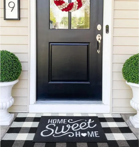 Miniatura 7 de Alfombra de bienvenida para puerta para interiores y exteriores, con parte trasera de goma antideslizante, “Home Sweet Home”, absorbe el barro
