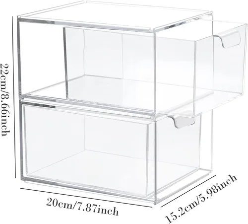 Miniatura 2 de Cajones de almacenamiento apilables transparentes, paquete de 2 cajones de acrílico, organizadores de escritorio, organizador de maquillaje