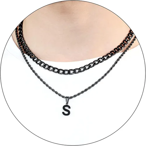 Miniatura 48 de SENRAN Collar con inicial en capas de la A a la Z para hombre, cadena de cuerda torcida de acero inoxidable de 18 a 20 pulgadas, dije de letra