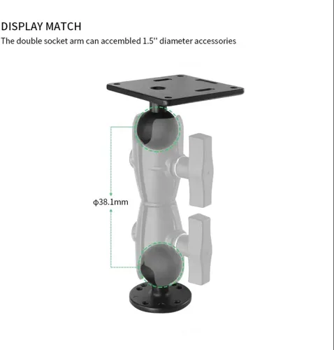 Miniatura 6 de Strg Brazo de doble zócalo compatible con soportes de bola de 1.5 pulgadas/C / 1.496 in, brazo giratorio de doble enchufe de 6.4 pulgadas