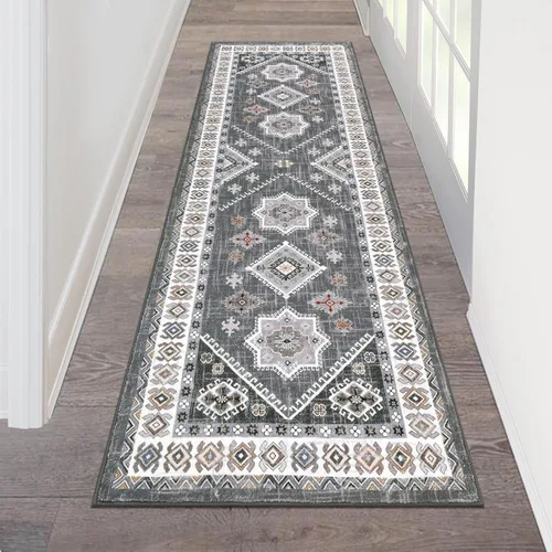 HEBE - Alfombra de pasillo de 2 x 6 pies, antideslizante, lavable, estilo bohemio, para pasillo, alfombra vintage para cocina, entrada, baño,