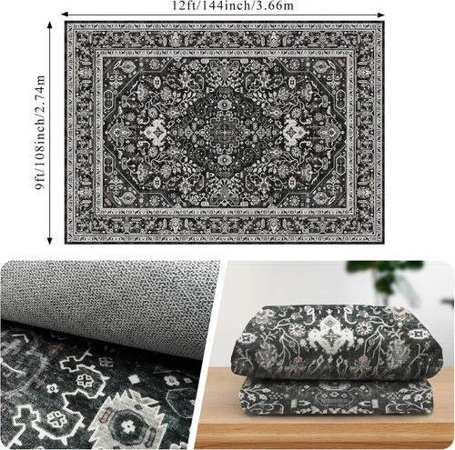 Miniatura 2 de Alfombras de área 9x12 para sala de estar: Alfombra oriental lavable de 108 pies cuadrados para dormitorio - Alfombra de pelo bajo ultra delgada