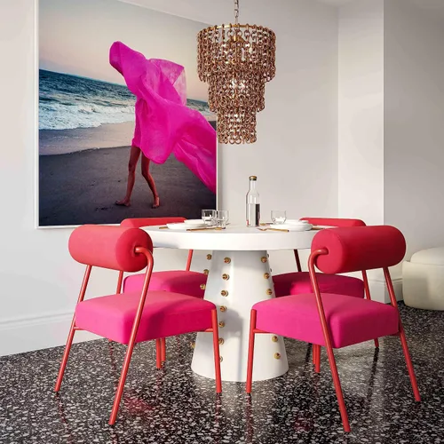 Miniatura 2 de Tov Furniture Jolene - Juego de 2 sillas de comedor de terciopelo rosa intenso