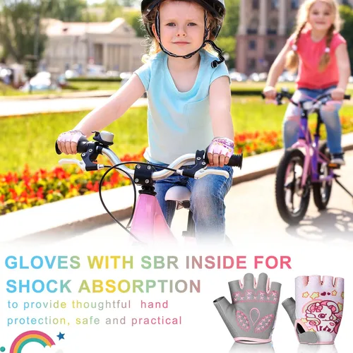 Miniatura 3 de Funtery 2 pares de guantes deportivos de ciclismo para niños, guantes de medio dedo de unicornio, guantes de ciclismo para niños y niñas, guantes