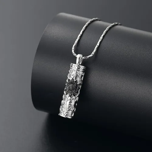 Miniatura 42 de Collar de urna de girasol para cenizas, collar de barra cilíndrica para cenizas para mujer, colgante de recuerdo para cenizas, joyería de cremación
