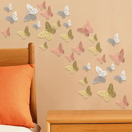 Miniatura 5 de 72 PIEZAS Adhesivos de Mariposa para Pared - 3 Estilos, 3 Tamaños para Decoración de Habitación, Pastel y Dormitorio - Mariposas 3D