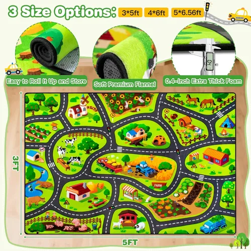 Miniatura 5 de Alfombra de juego de granja para niños, 3 x 5 pies, alfombra de juego de actividades Happy Farm, extra gruesa (0.4 pulgadas), alfombras 3-Alfombra