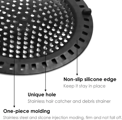 Miniatura 3 de Huntonry Atrapador de Pelo para Ducha y Bañera, Protector de Drenaje para Bañera y Lavabo, Plano y Redondo, Negro